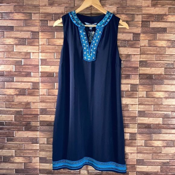 NWT Magnolia Grace Medium Navy Beaded Sleeveless Dress - Picture 1 of 12